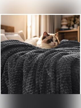 Plush Jacquard Design Fleece Throw 50x60” - DARK GRAY